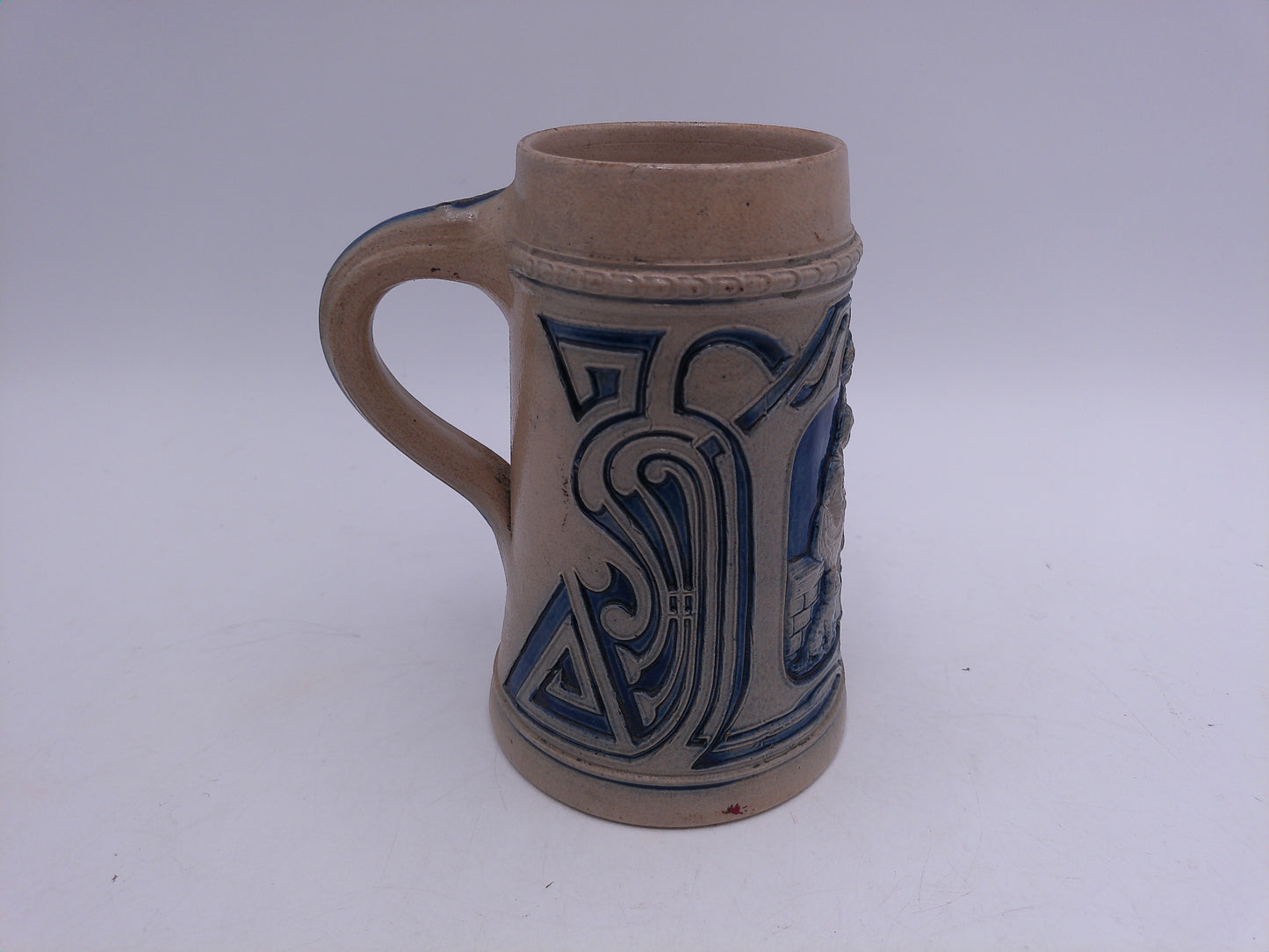 Beer Stein Vintage Salt Glaze Stein Blue Gray Stoneware Tavern Scene 0.5L German