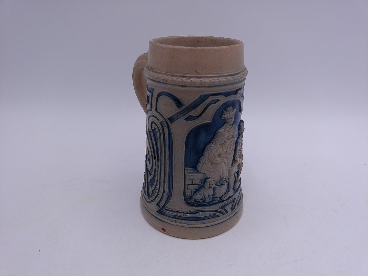Beer Stein Vintage Salt Glaze Stein Blue Gray Stoneware Tavern Scene 0.5L German