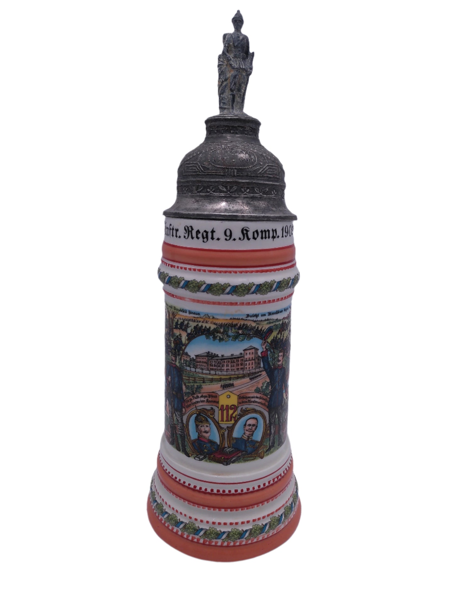 Beer Stein Vintage German with Lid 1902-04 writing With Pewter Lid JK