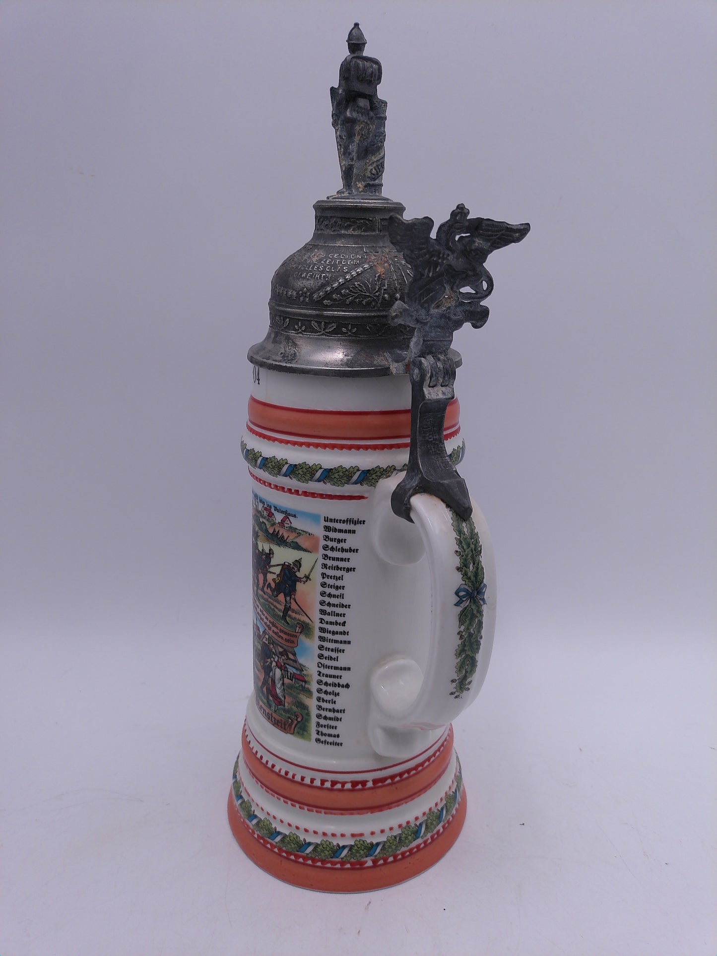 Beer Stein Vintage German with Lid 1902-04 writing With Pewter Lid JK
