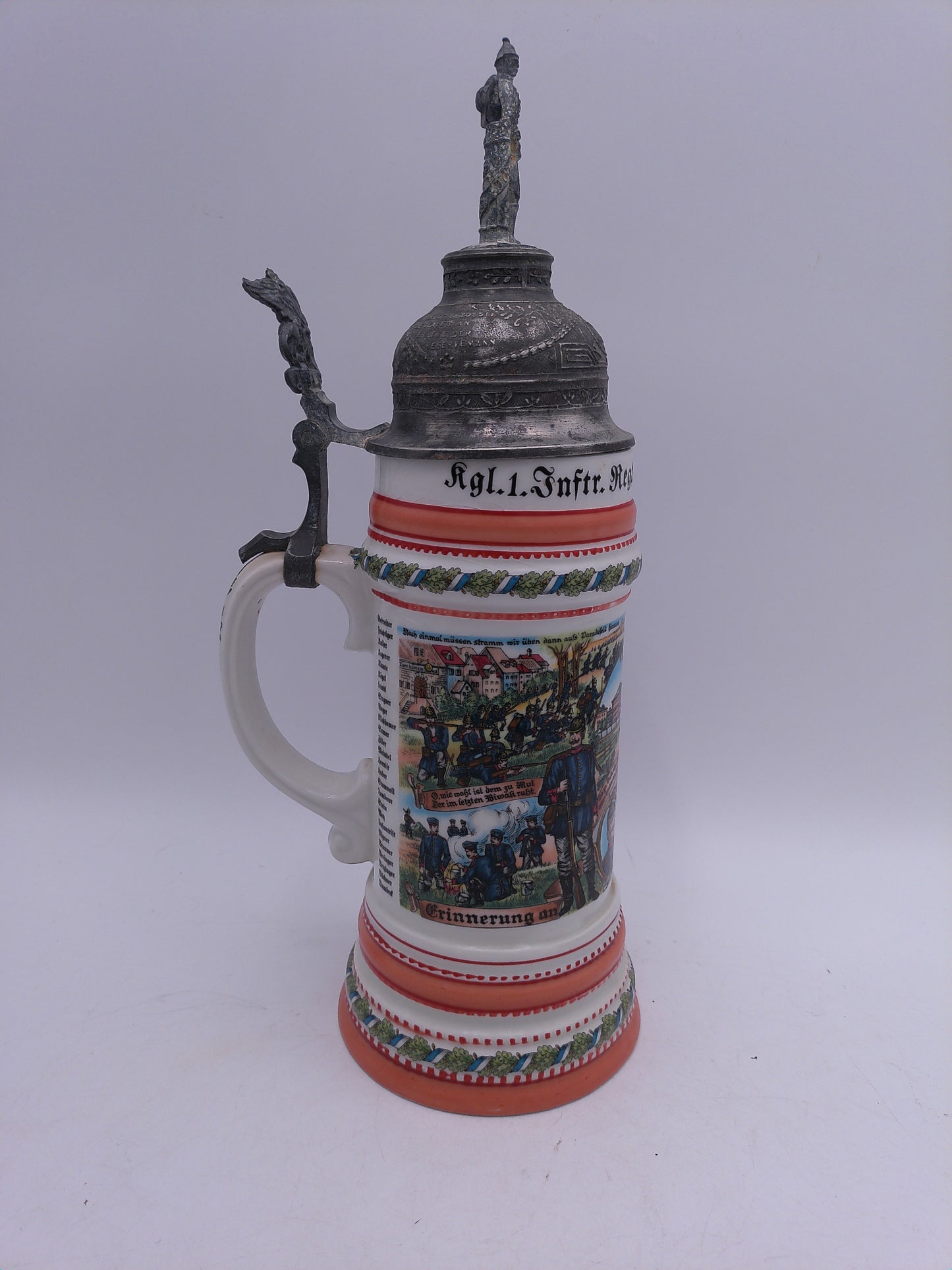 Beer Stein Vintage German with Lid 1902-04 writing With Pewter Lid JK