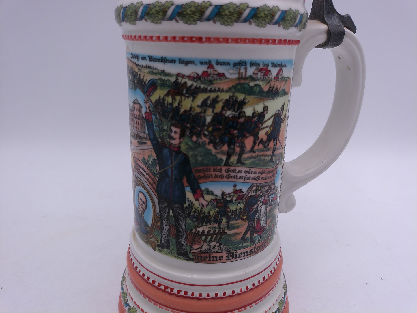 Beer Stein Vintage German with Lid 1902-04 writing With Pewter Lid JK