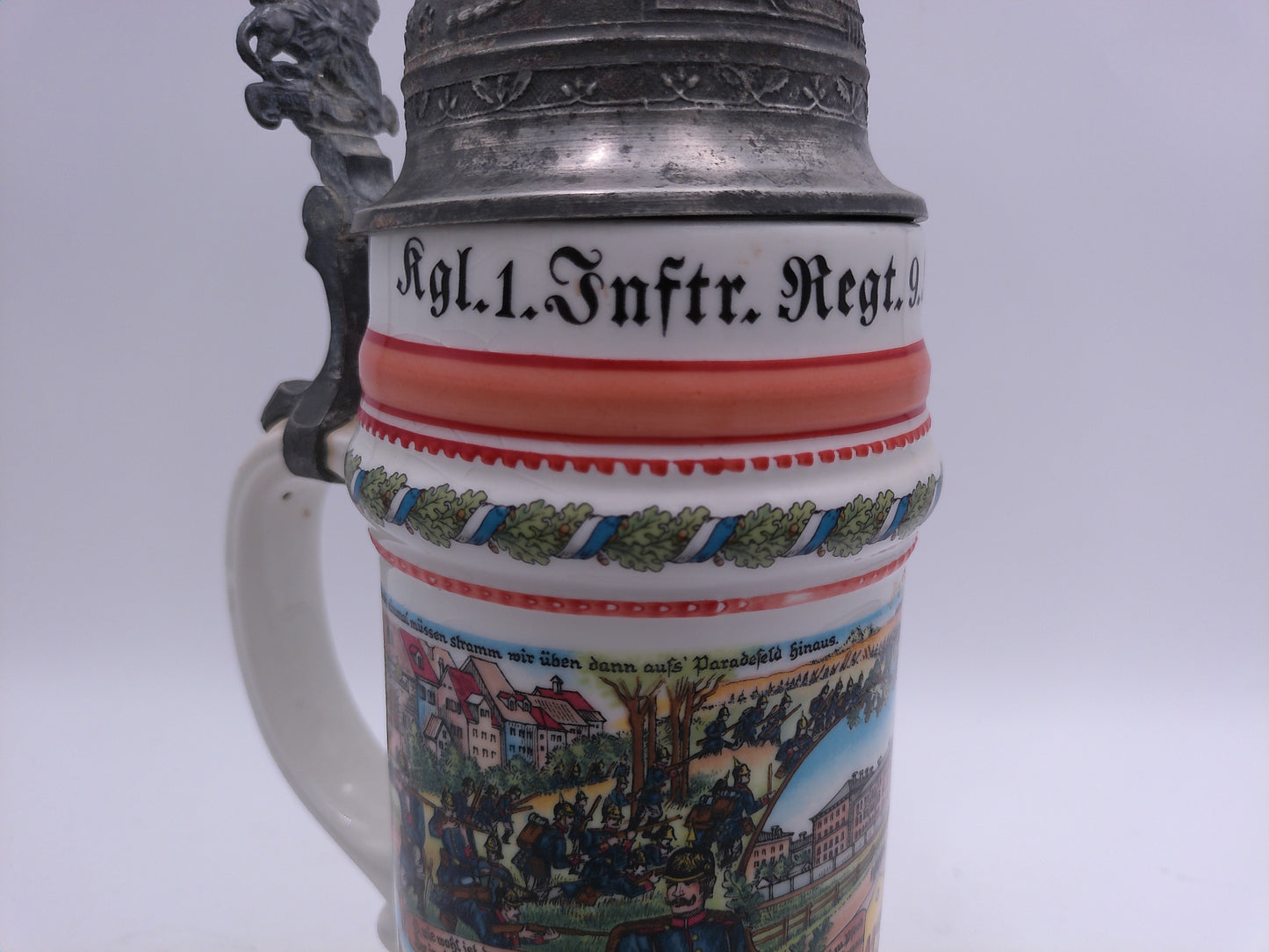 Beer Stein Vintage German with Lid 1902-04 writing With Pewter Lid JK