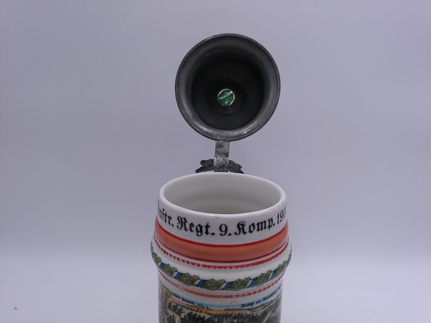 Beer Stein Vintage German with Lid 1902-04 writing With Pewter Lid JK