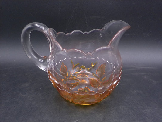 Orange Glass Ruffle Floral Glass Creamer Pitcher
