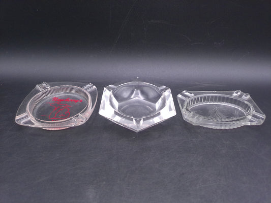 Ashtrays Vintage Set of 3 Glass with Different Designs one from Alma Michigan