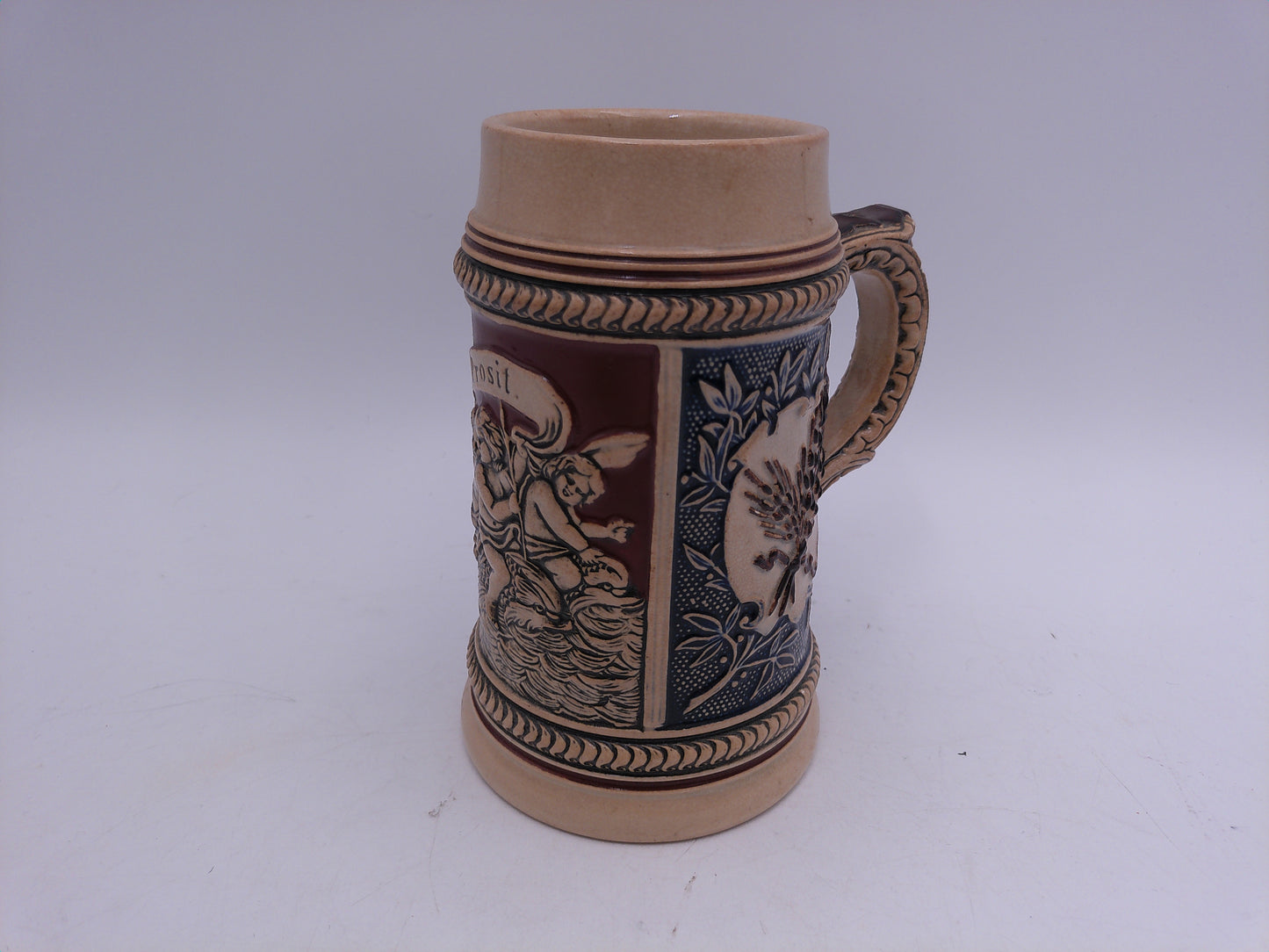 Beer Stein Vintage Prosit Brown and Tan Decorative Handle