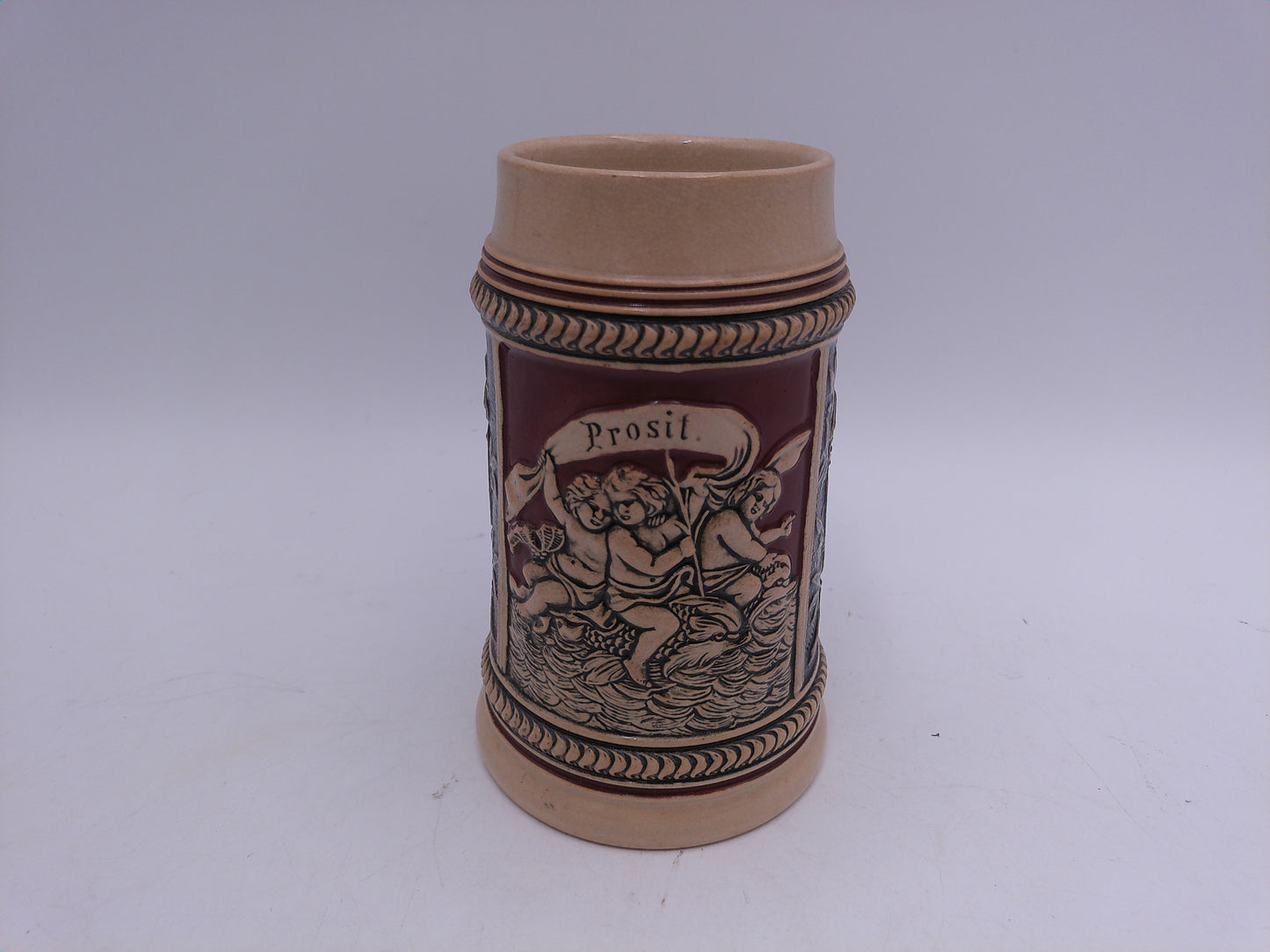 Beer Stein Vintage Prosit Brown and Tan Decorative Handle