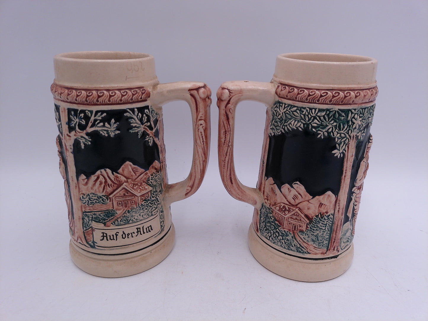 Beer Stein Vintage Set of 2 German Steins Vintage Hunters in the Mountains