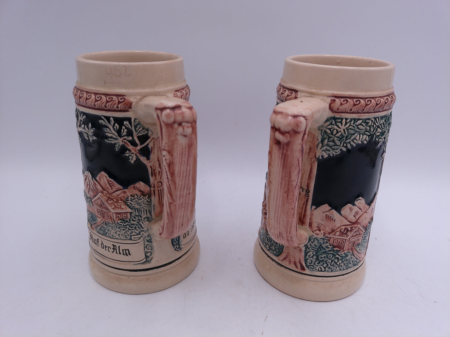 Beer Stein Vintage Set of 2 German Steins Vintage Hunters in the Mountains