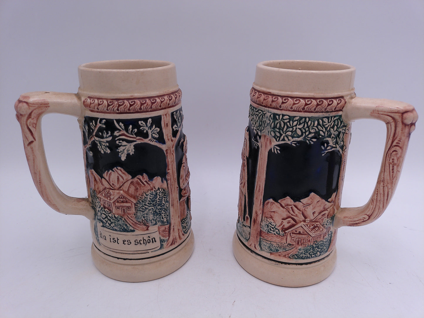 Beer Stein Vintage Set of 2 German Steins Vintage Hunters in the Mountains