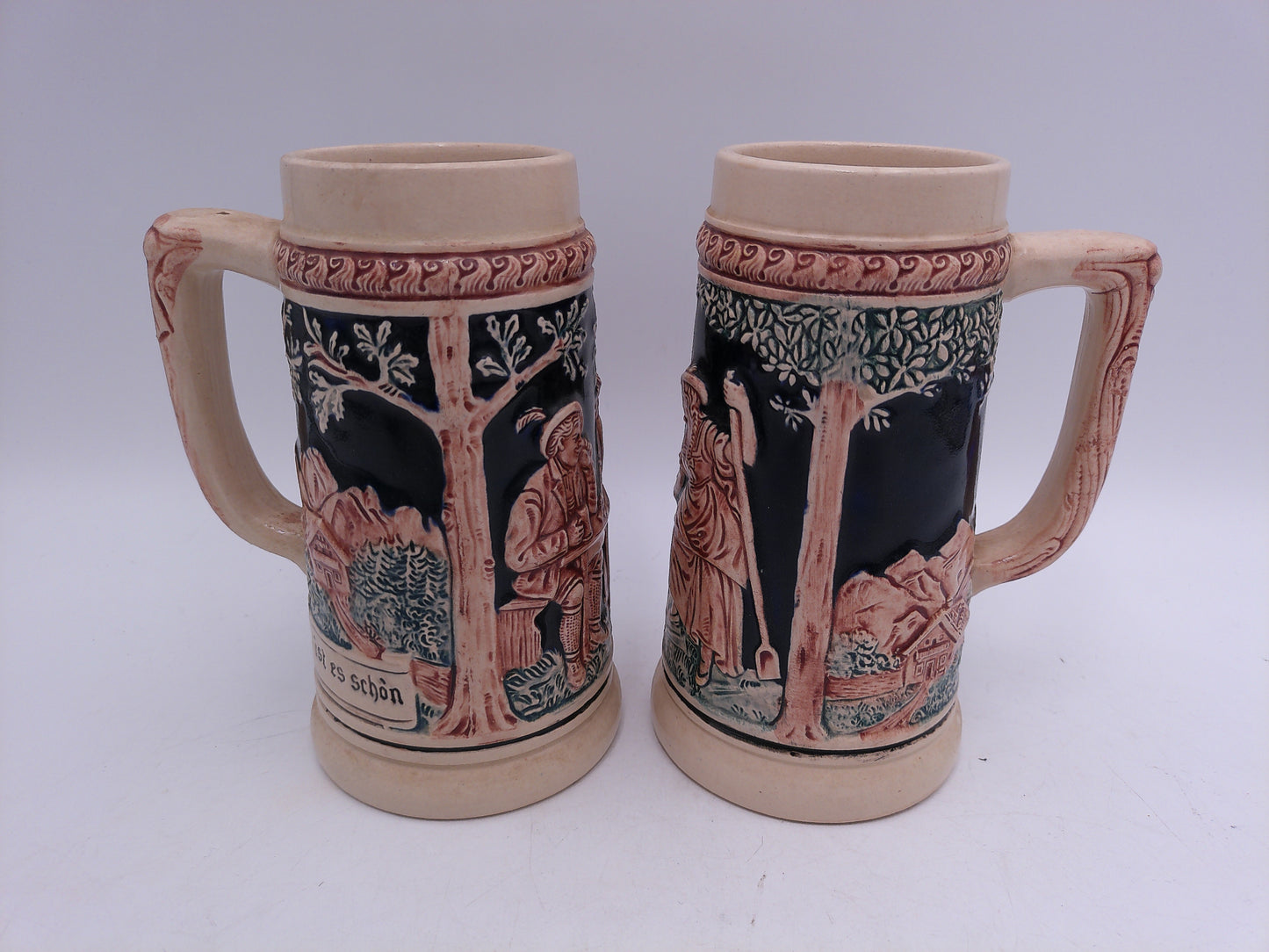 Beer Stein Vintage Set of 2 German Steins Vintage Hunters in the Mountains