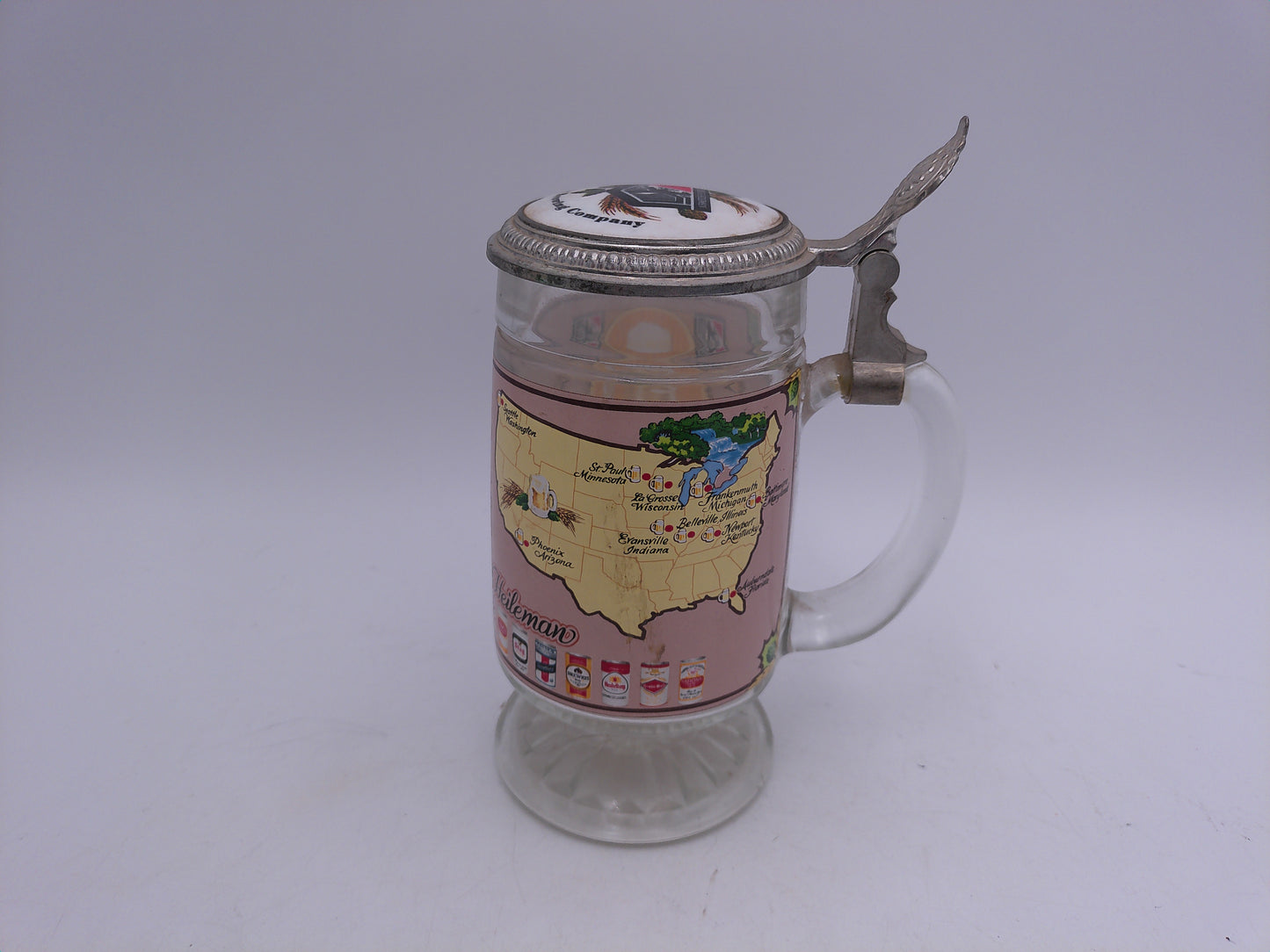 Beer Stein Glass Design With Metal Lid Helleman Brewing Company Vintage