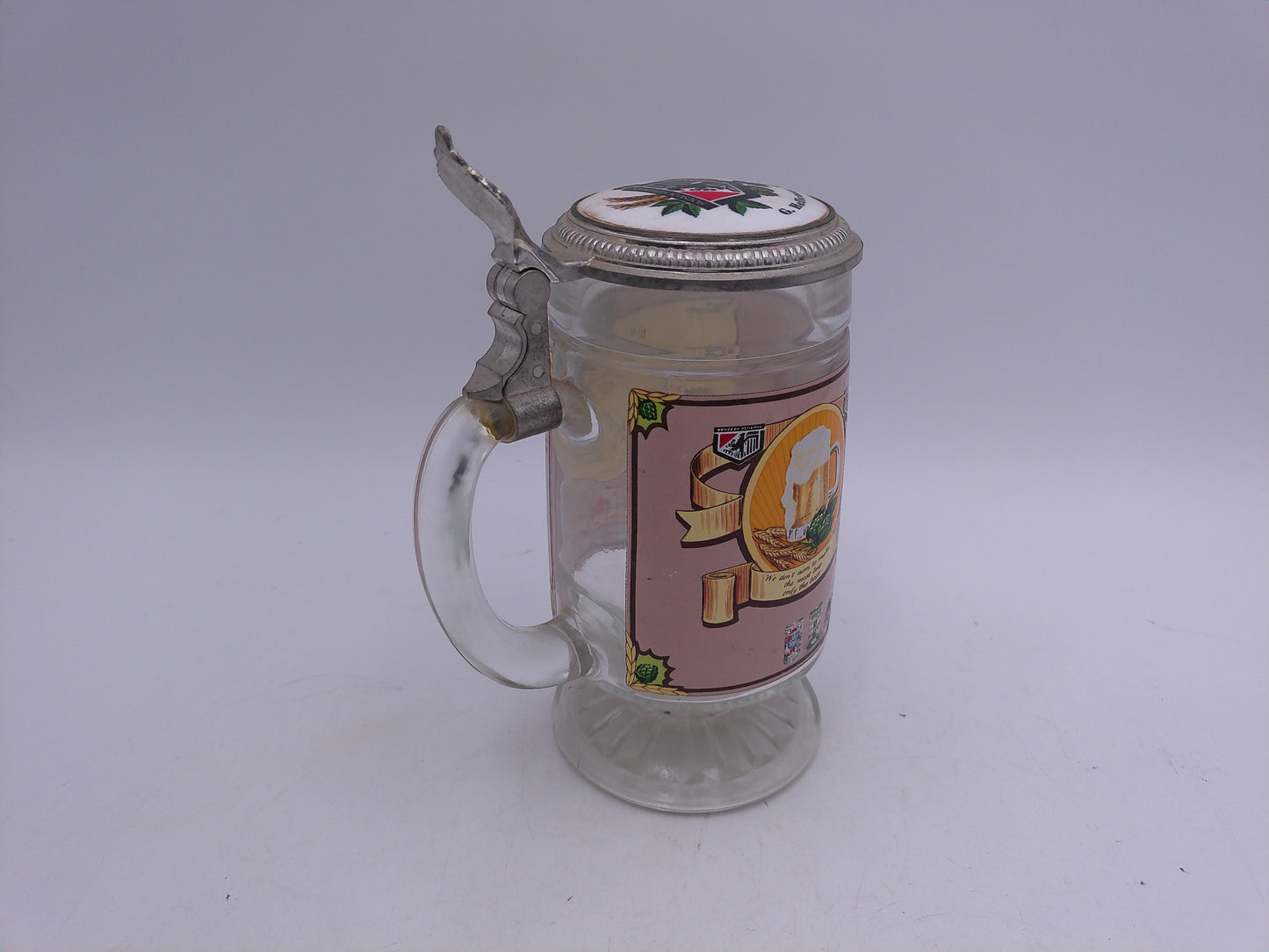 Beer Stein Glass Design With Metal Lid Helleman Brewing Company Vintage