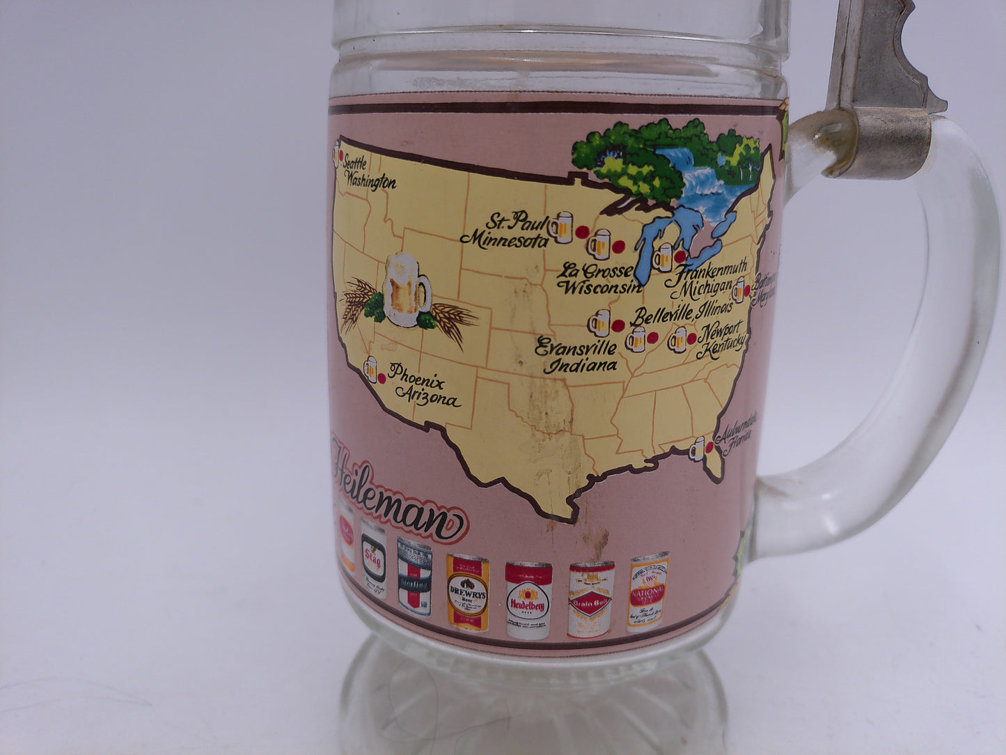 Beer Stein Glass Design With Metal Lid Helleman Brewing Company Vintage