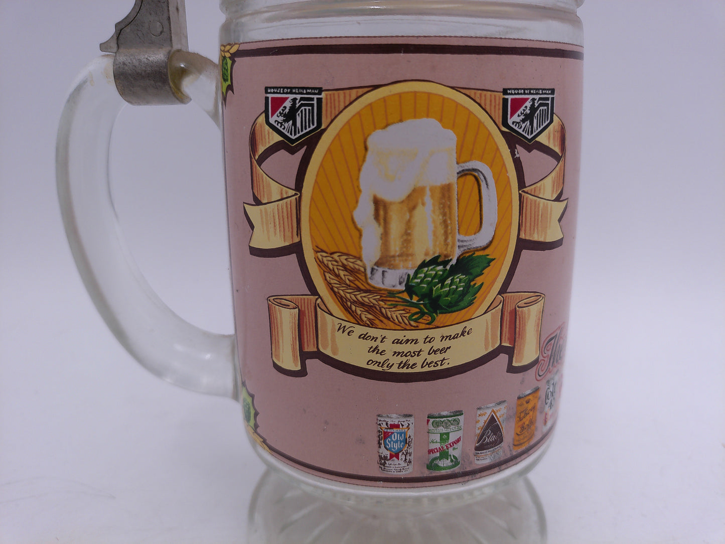 Beer Stein Glass Design With Metal Lid Helleman Brewing Company Vintage