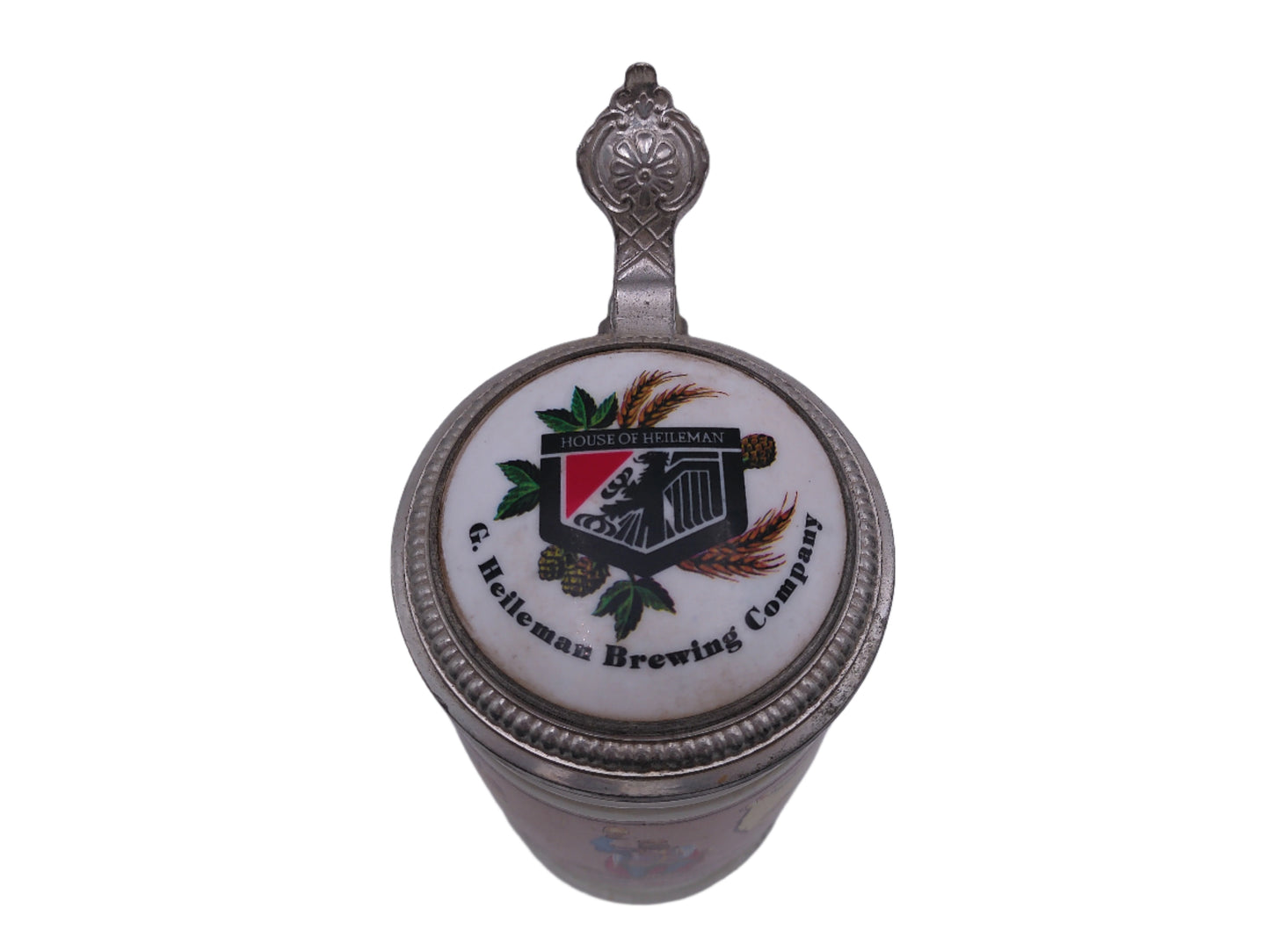 Beer Stein Glass Design With Metal Lid Helleman Brewing Company Vintage