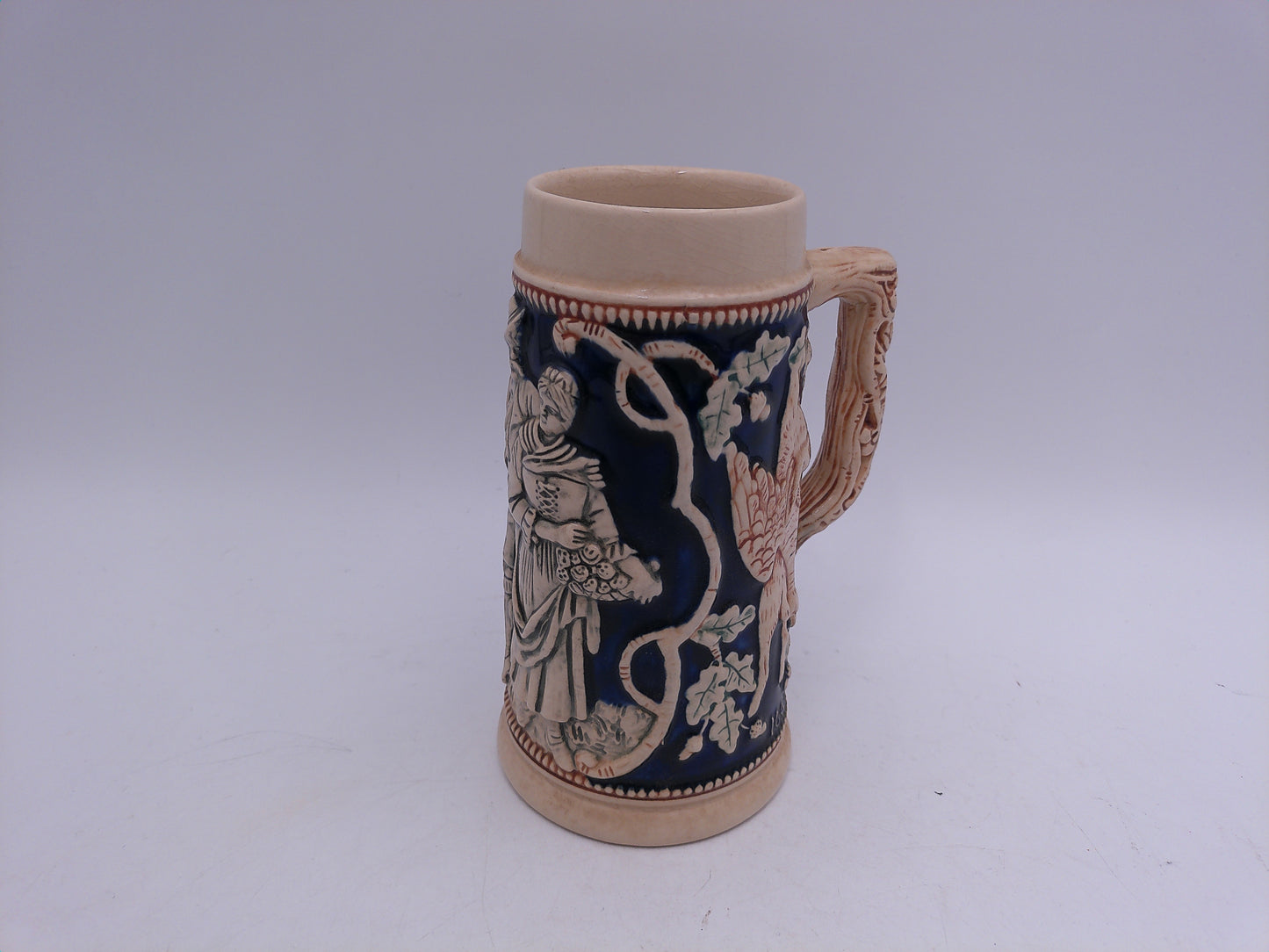 Beer Stein Made In Germany Greek God Cobalt Blue Multi Color Man & Woman