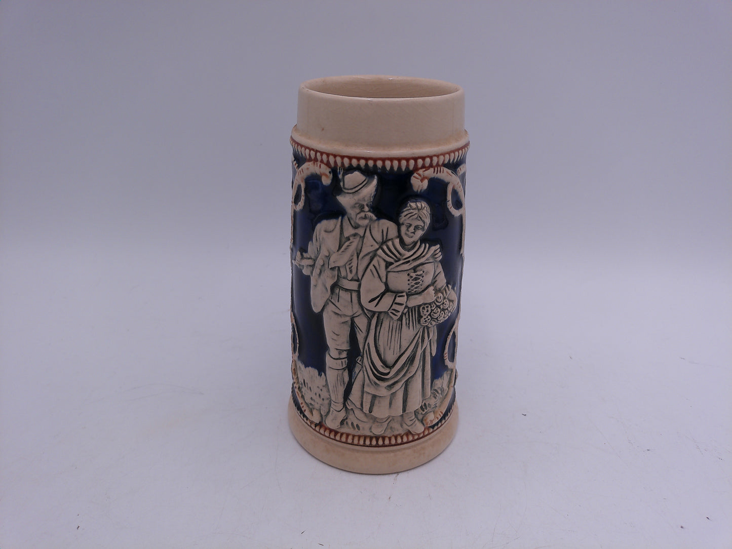 Beer Stein Made In Germany Greek God Cobalt Blue Multi Color Man & Woman