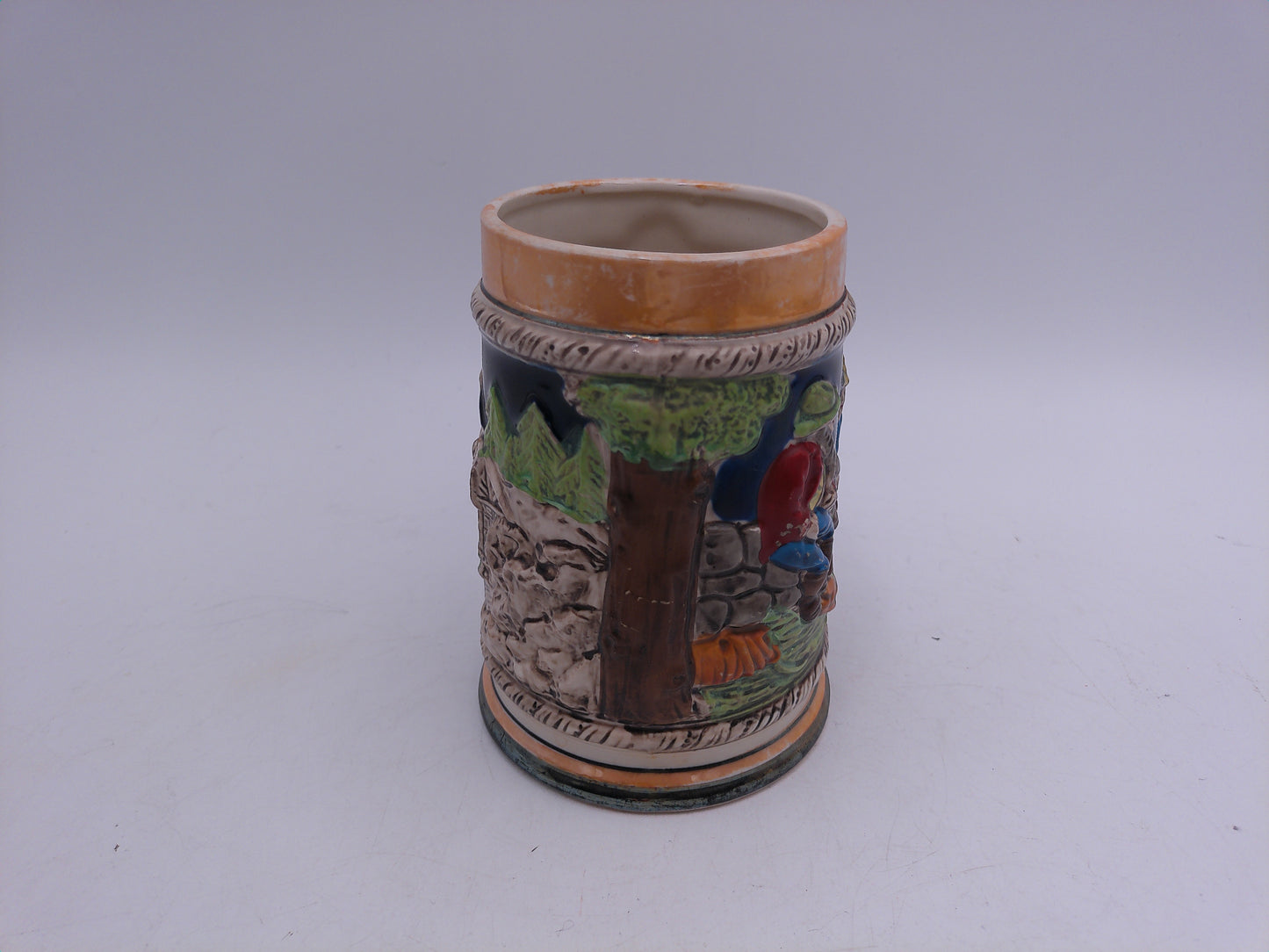 Beer Stein Made In Germany Porcelain, Tree Handle Hand Painted German Artwork, Vintage