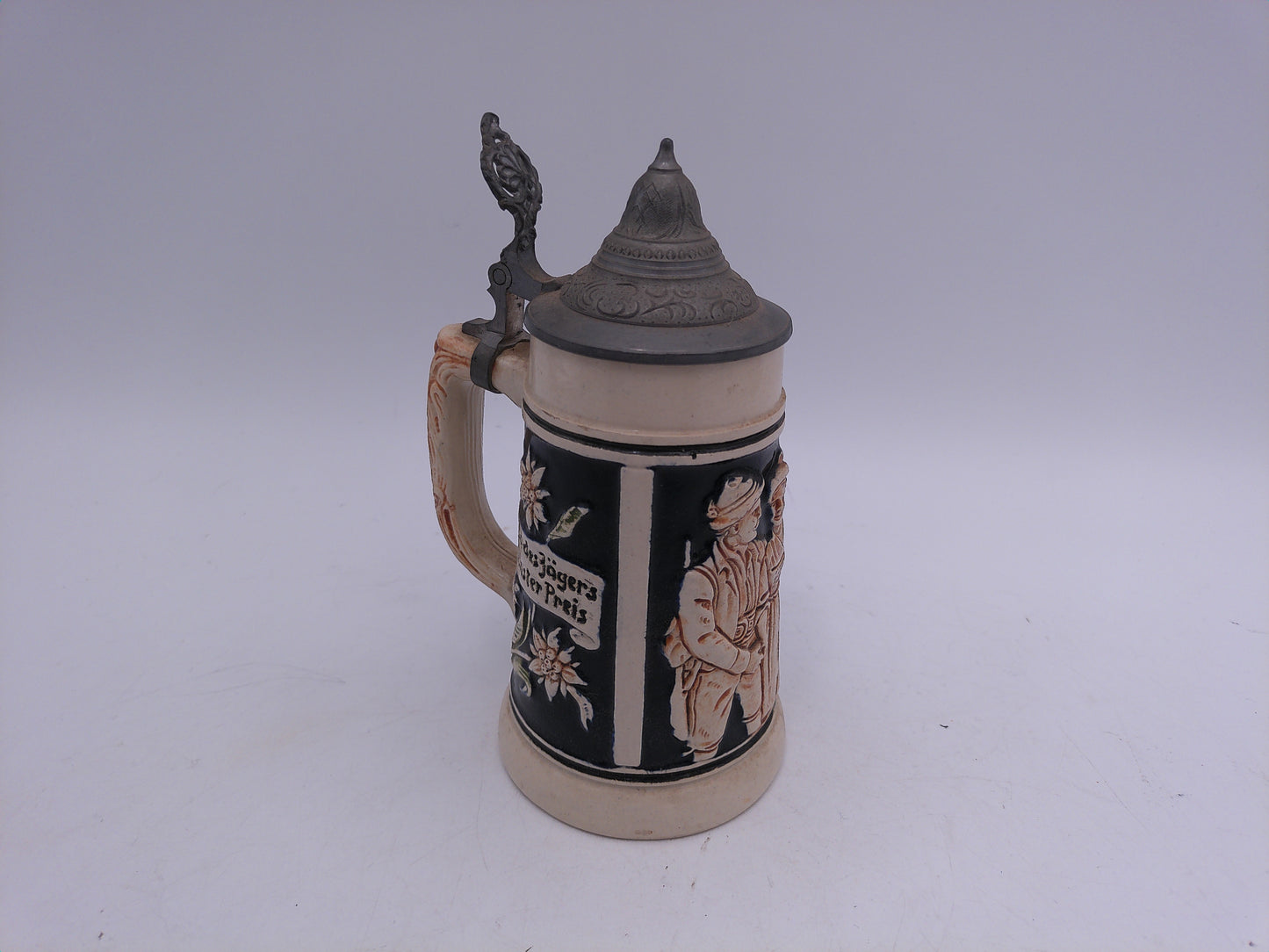 Beer Stein Made In Germany Hinged Pewter Lid Hand Painted Vintage
