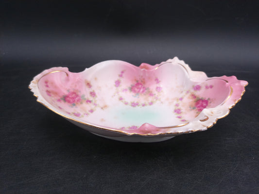 Moritz Zdekauer Austria Porcelain Dish Bowl Floral Design Gold Painted Edges