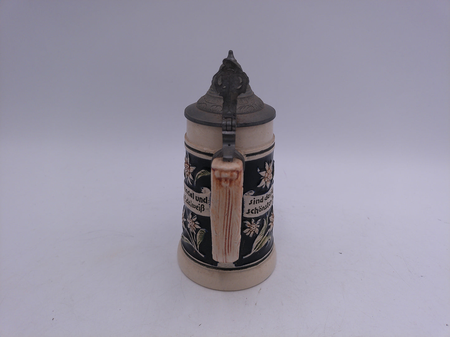 Beer Stein Made In Germany Hinged Pewter Lid Hand Painted Vintage