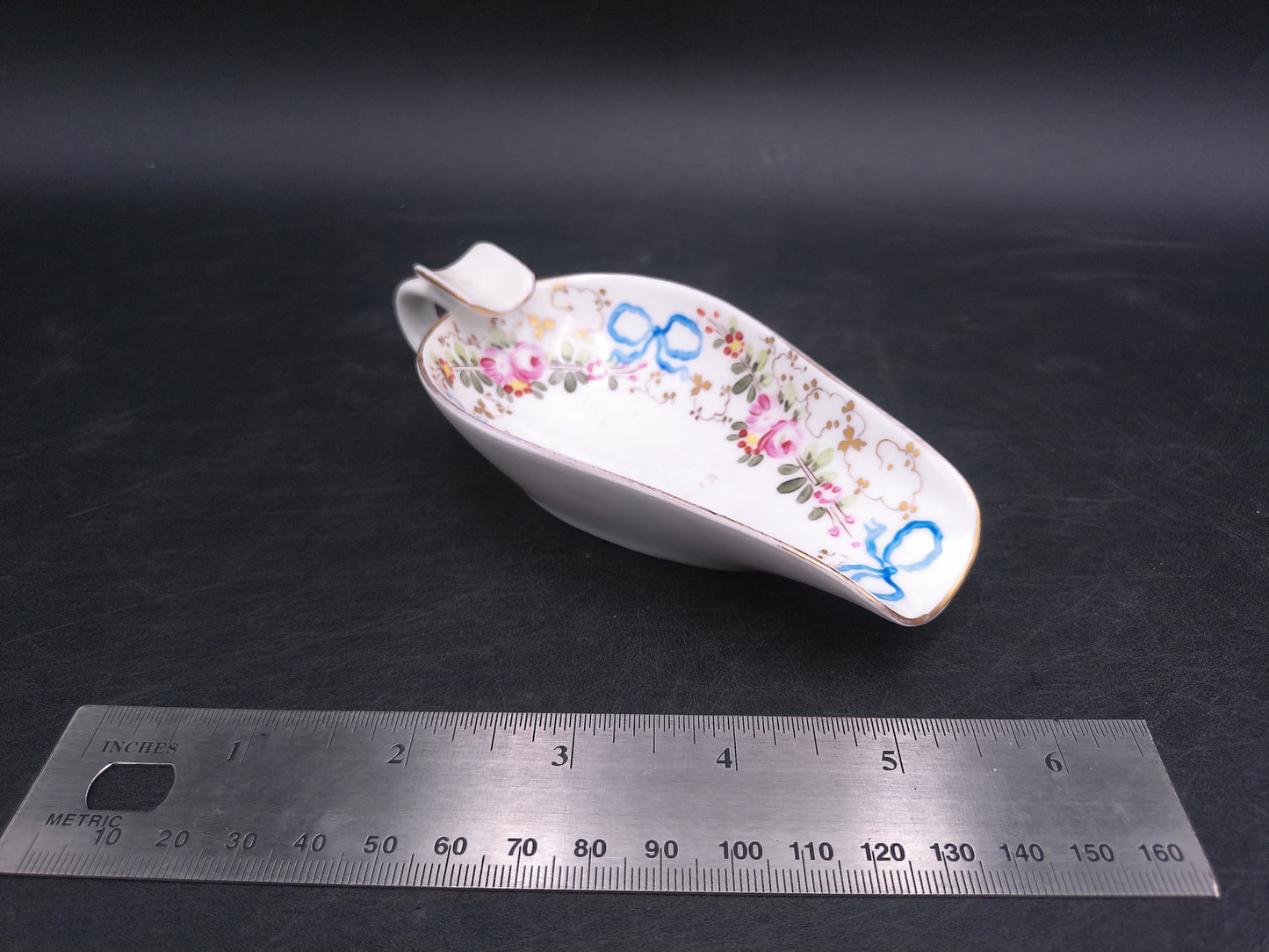 Porcelain Hand Painted Victorian Style Gold Rim Candy Nut Scoop Made in Portugal