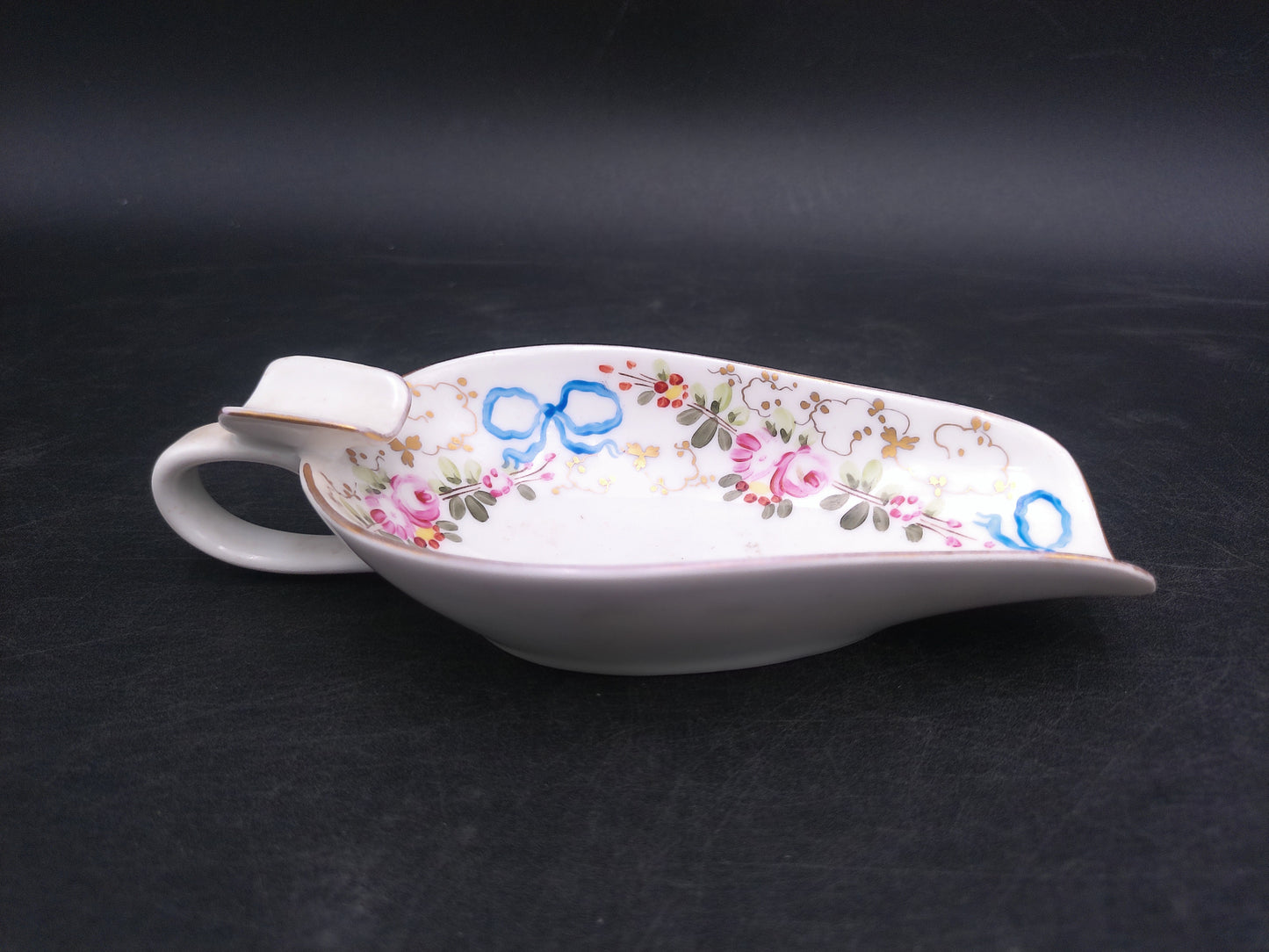 Porcelain Hand Painted Victorian Style Gold Rim Candy Nut Scoop Made in Portugal