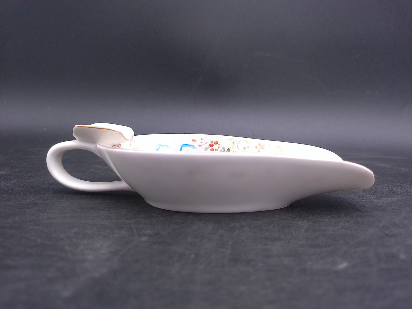 Porcelain Hand Painted Victorian Style Gold Rim Candy Nut Scoop Made in Portugal