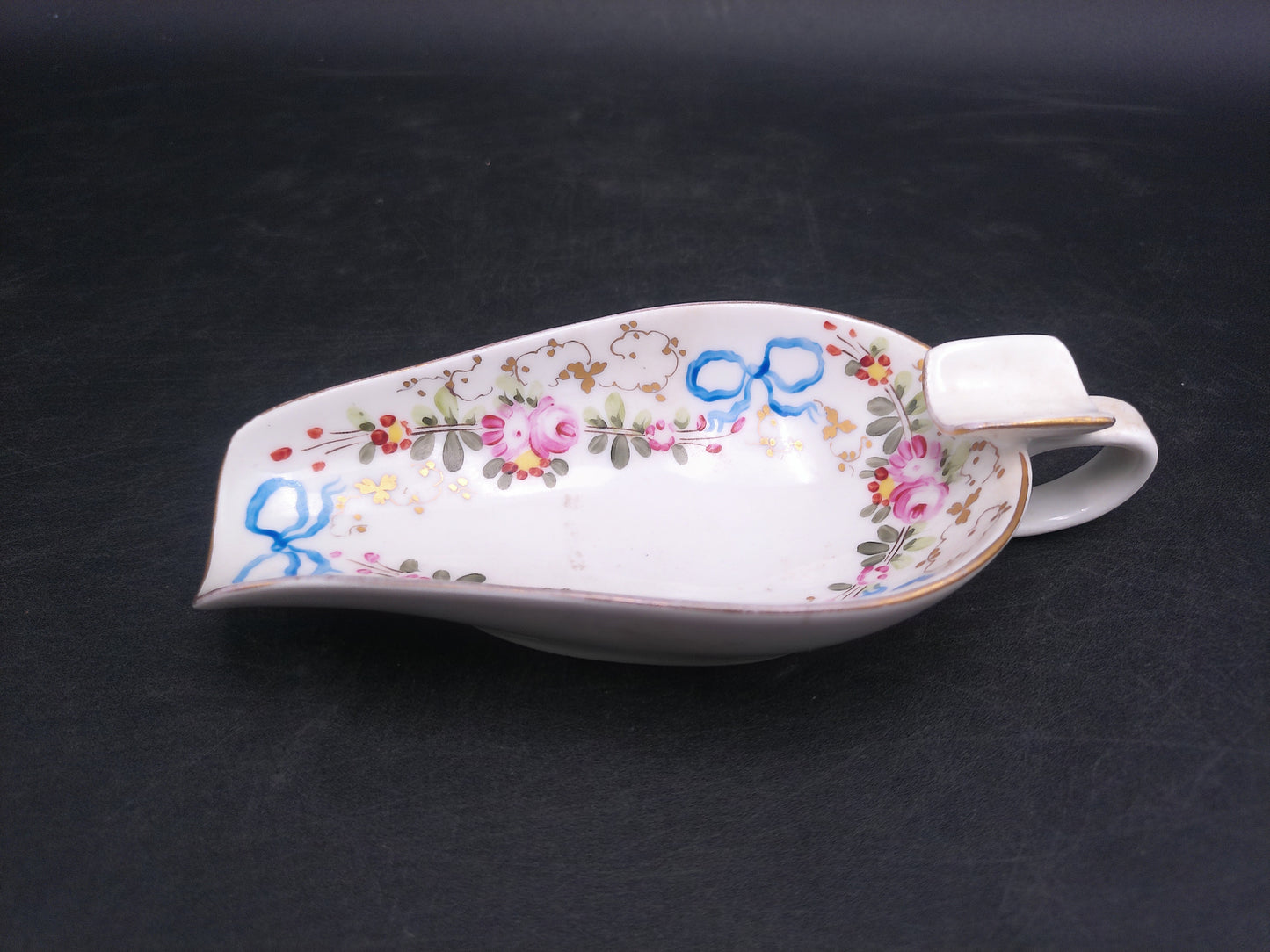 Porcelain Hand Painted Victorian Style Gold Rim Candy Nut Scoop Made in Portugal
