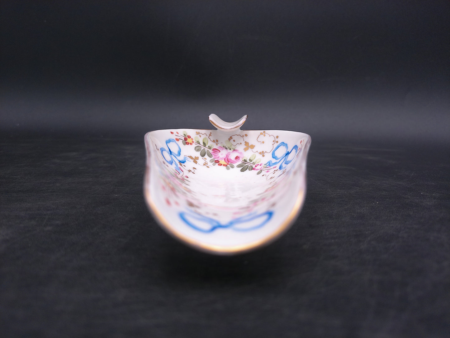 Porcelain Hand Painted Victorian Style Gold Rim Candy Nut Scoop Made in Portugal