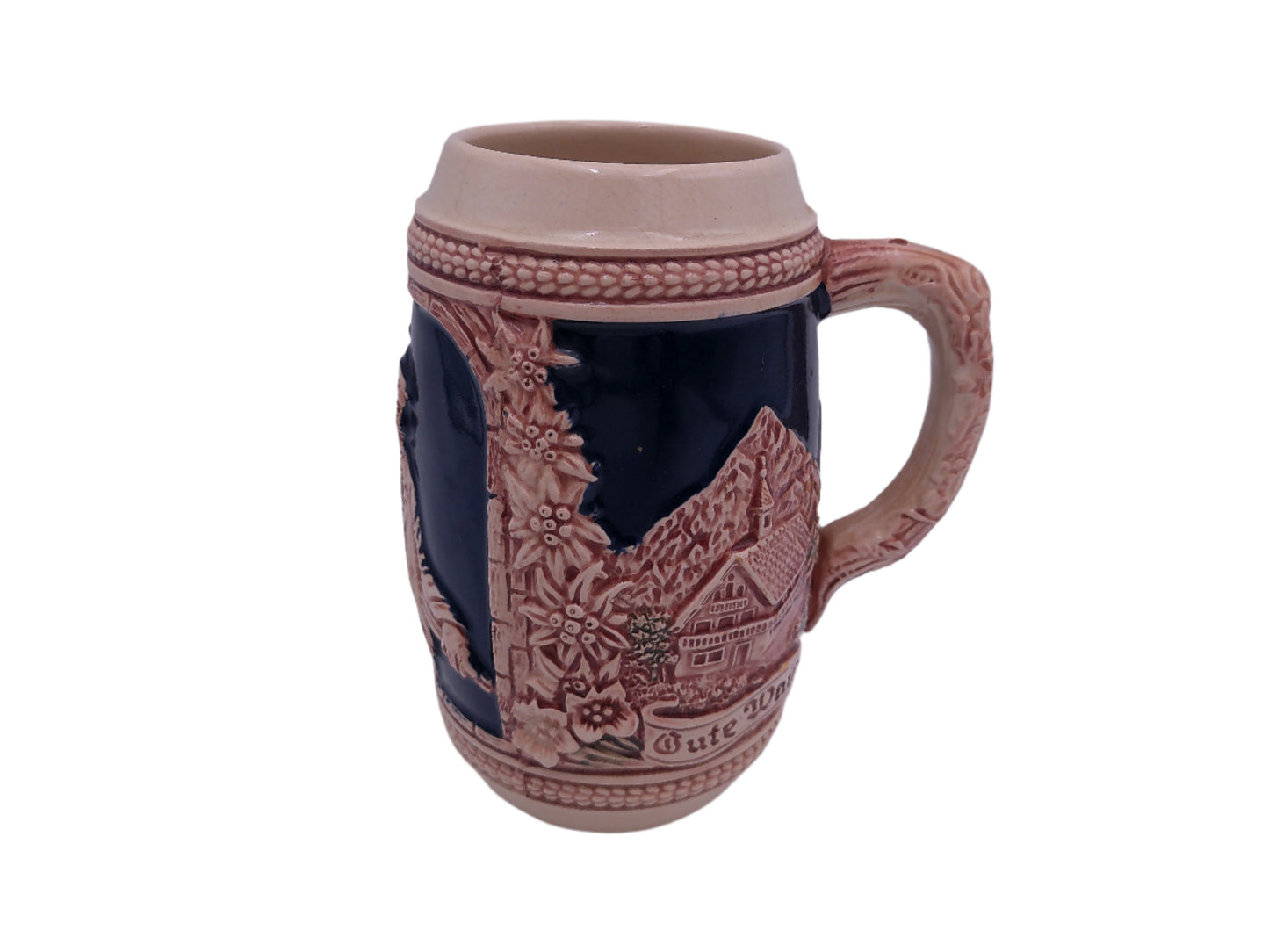 Beer Stein German Made Decorative Vintage Two Men on side of Stein