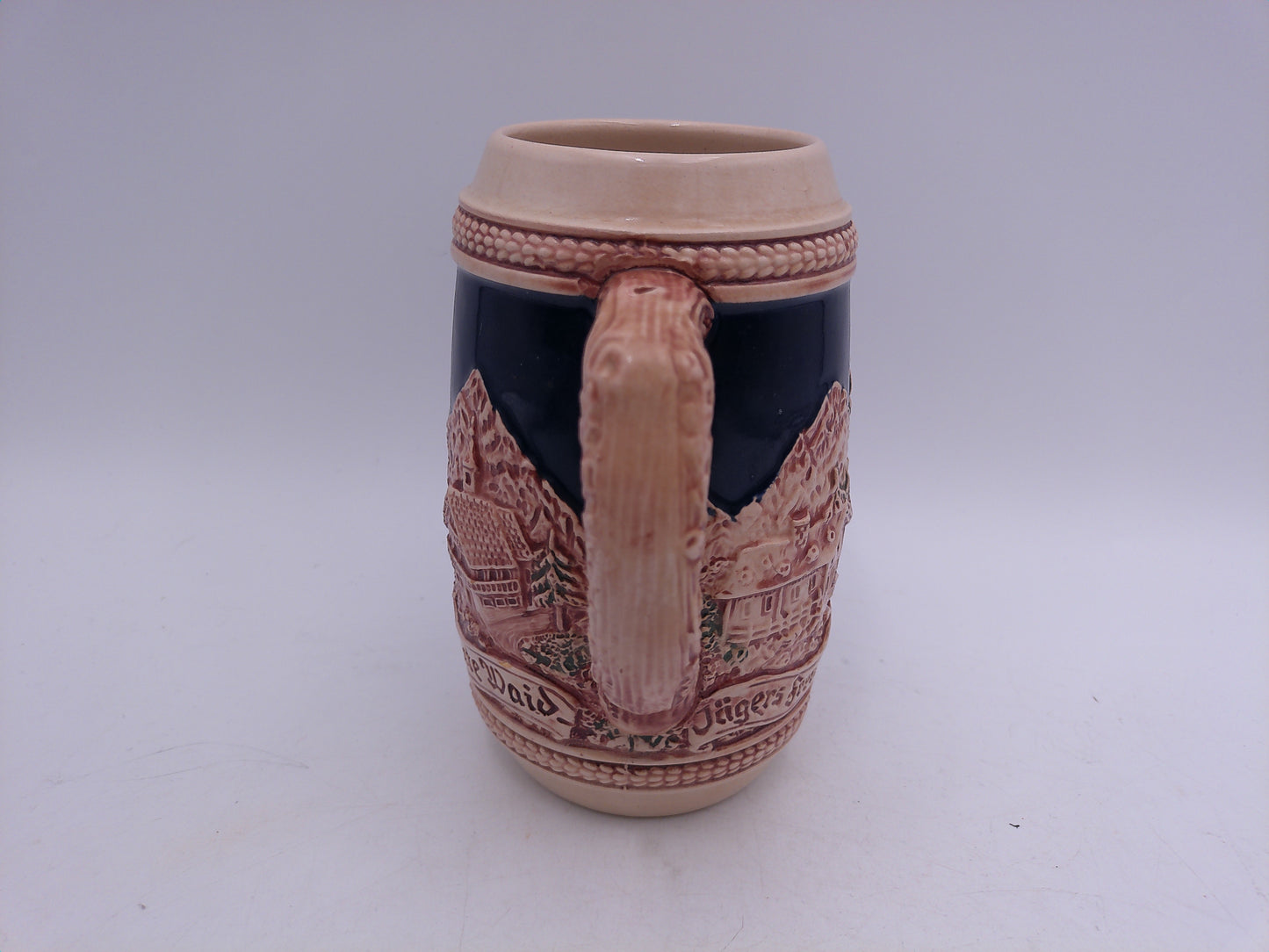 Beer Stein German Made Decorative Vintage Two Men on side of Stein