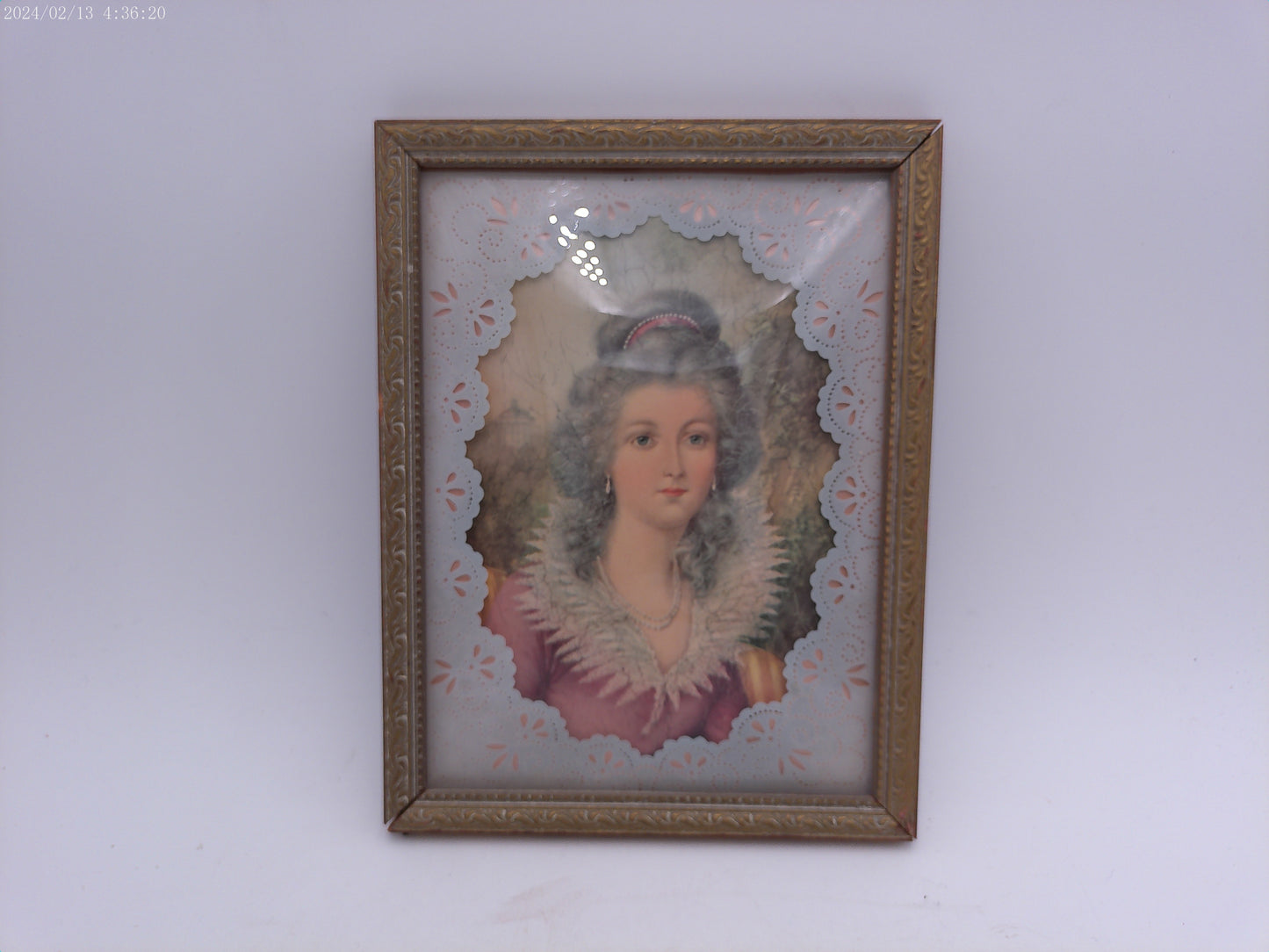 Glass Convex Silhouette Framed Picture Beautiful Lady  Vintage B18