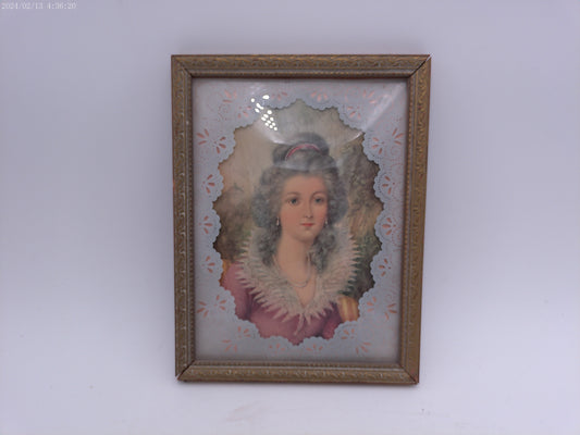 Glass Convex Silhouette Framed Picture Beautiful Lady  Vintage B18