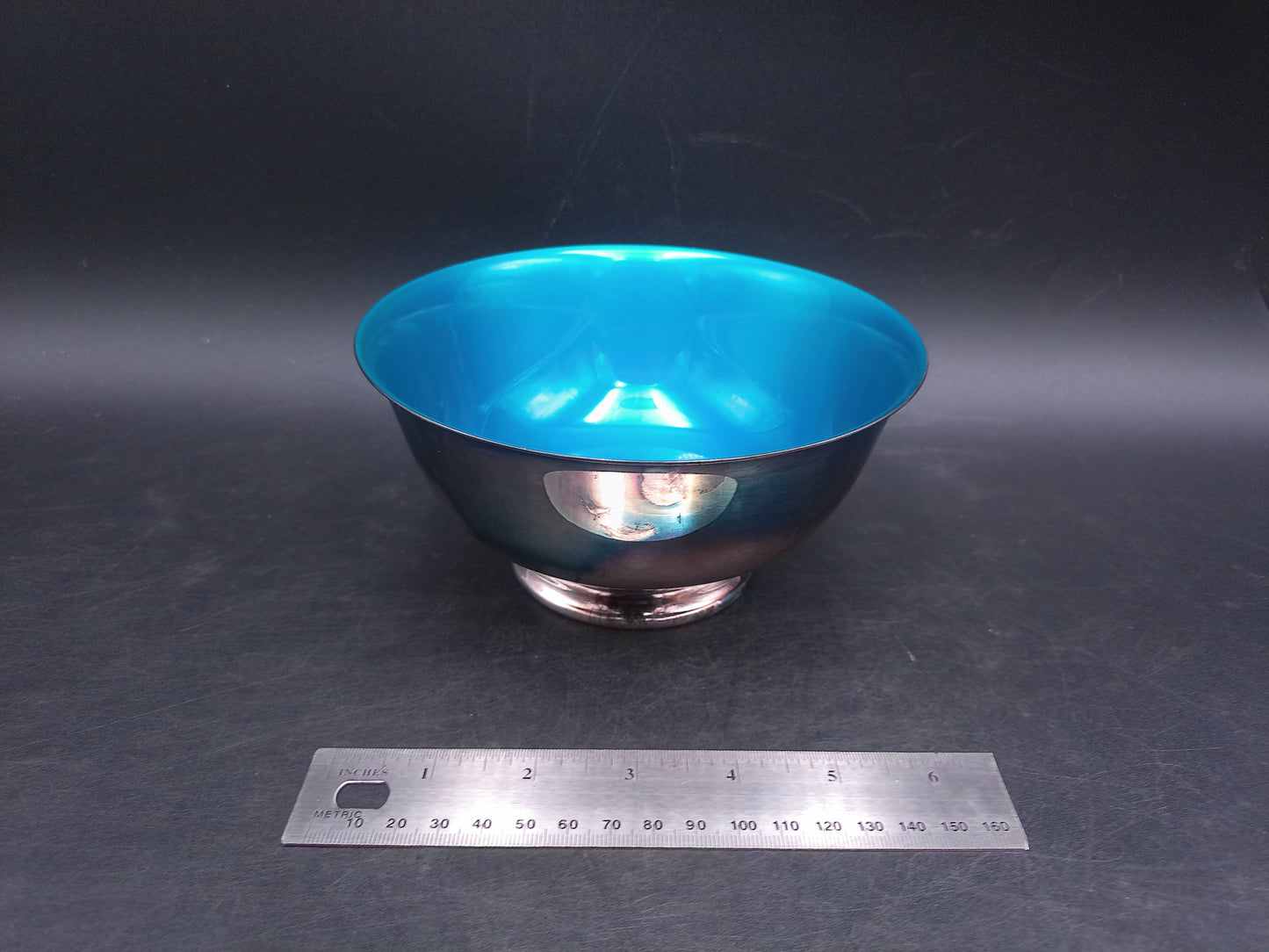 Reed & Barton Silver Plate and Blue Enamel Pedestal Bowl Vintage