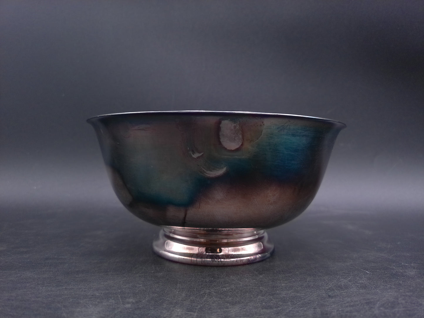 Reed & Barton Silver Plate and Blue Enamel Pedestal Bowl Vintage