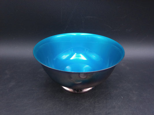 Reed & Barton Silver Plate and Blue Enamel Pedestal Bowl Vintage