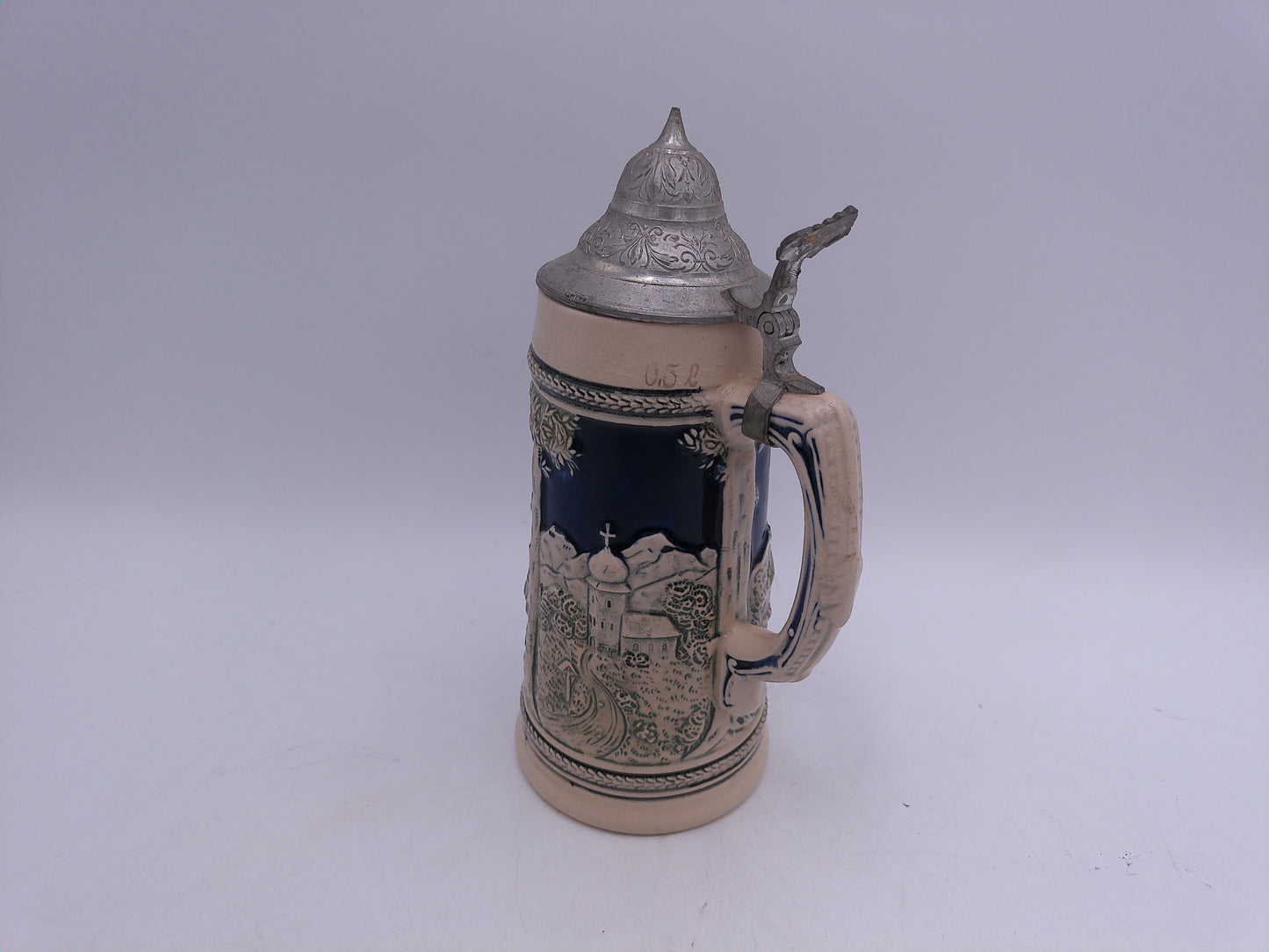 Beer Stein German Made Pewter Top no. 8033 Vintage