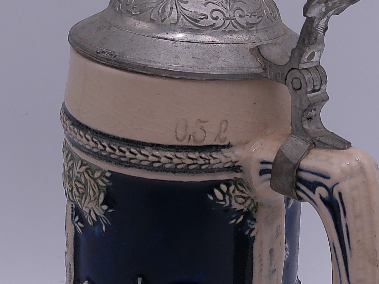 Beer Stein German Made Pewter Top no. 8033 Vintage