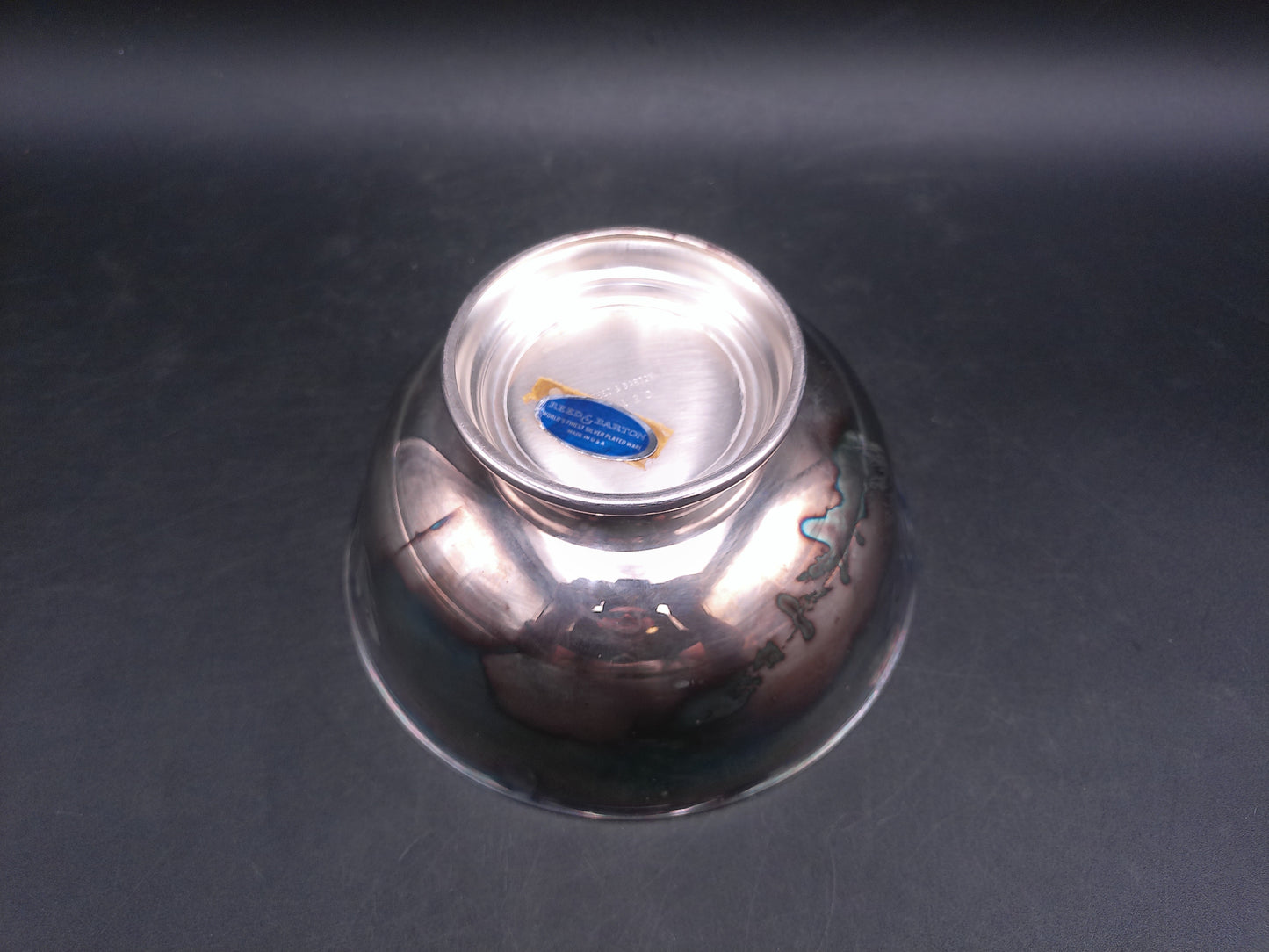 Reed & Barton Silver Plate and Blue Enamel Pedestal Bowl Vintage