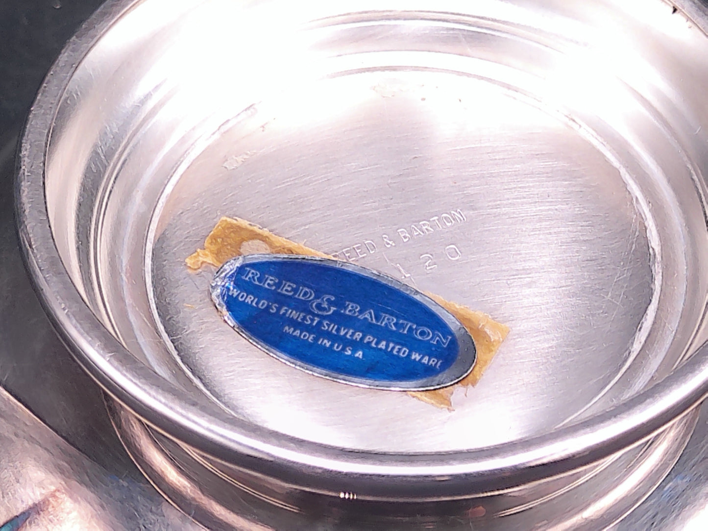 Reed & Barton Silver Plate and Blue Enamel Pedestal Bowl Vintage