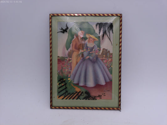 Glass Convex Silhouette Framed Picture  COUPLE With Flowers Vintage B111