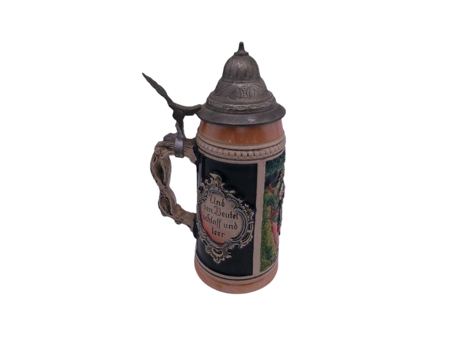 Beer Stein German Made with Pewter Lid Vintage Colorful