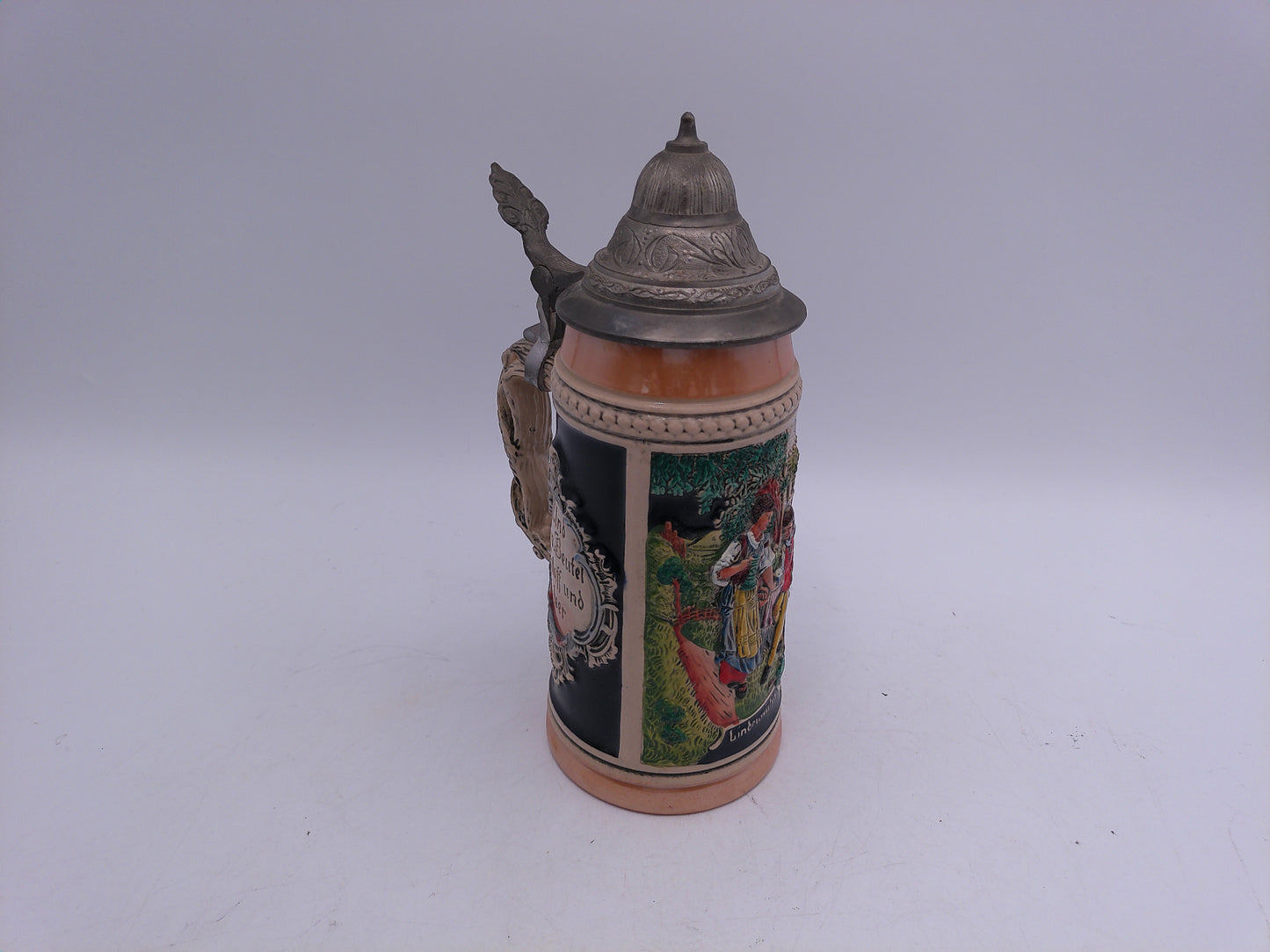 Beer Stein German Made with Pewter Lid Vintage Colorful