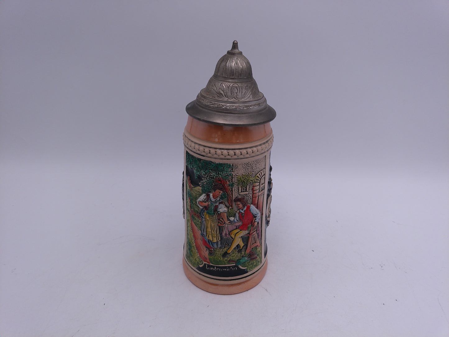 Beer Stein German Made with Pewter Lid Vintage Colorful
