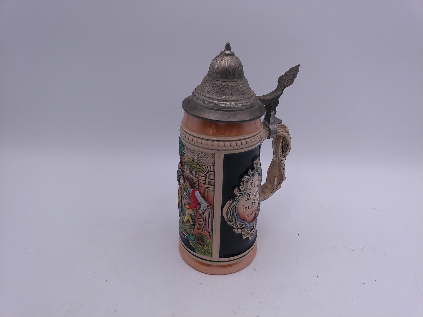 Beer Stein German Made with Pewter Lid Vintage Colorful