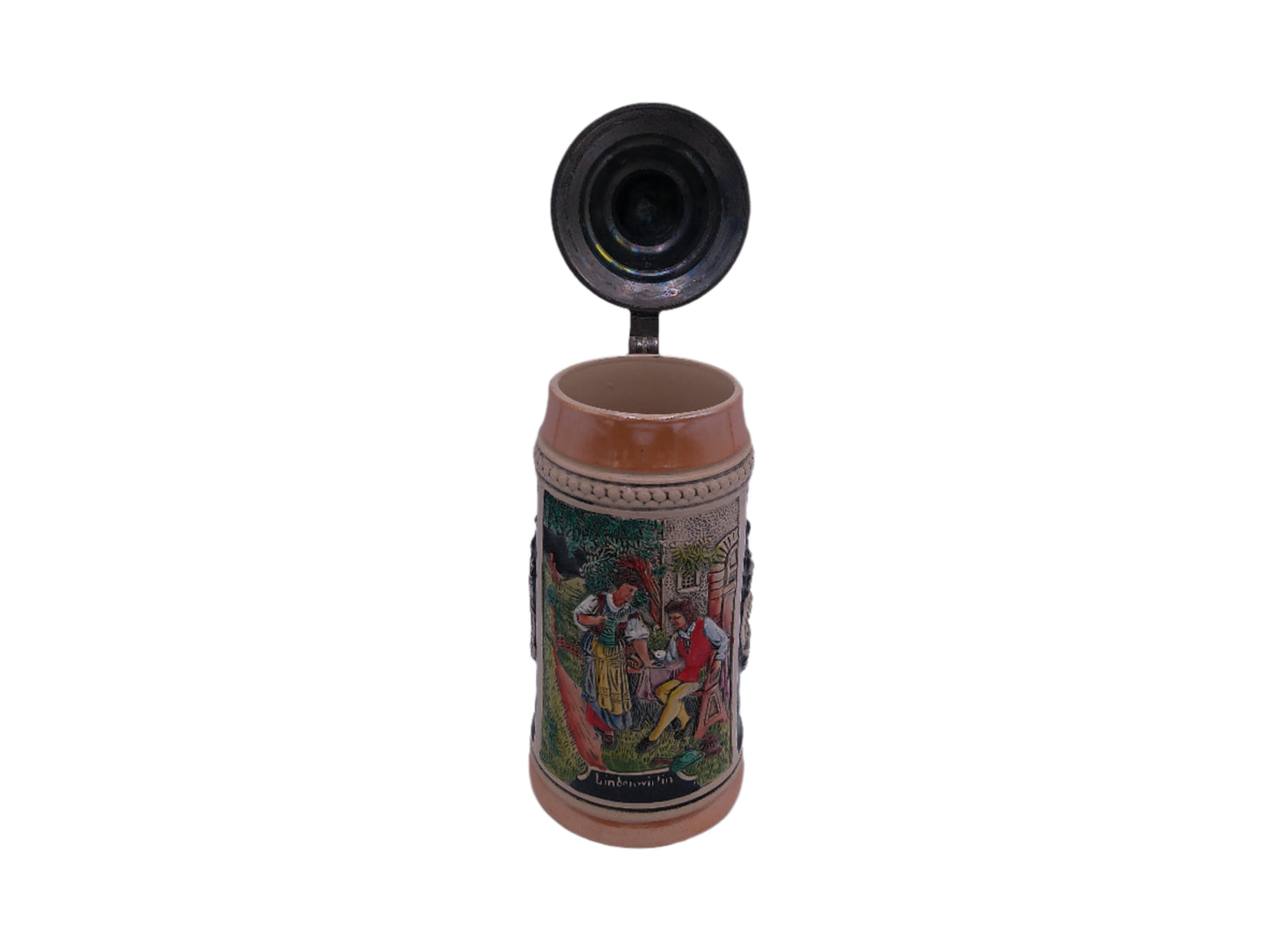 Beer Stein German Made with Pewter Lid Vintage Colorful
