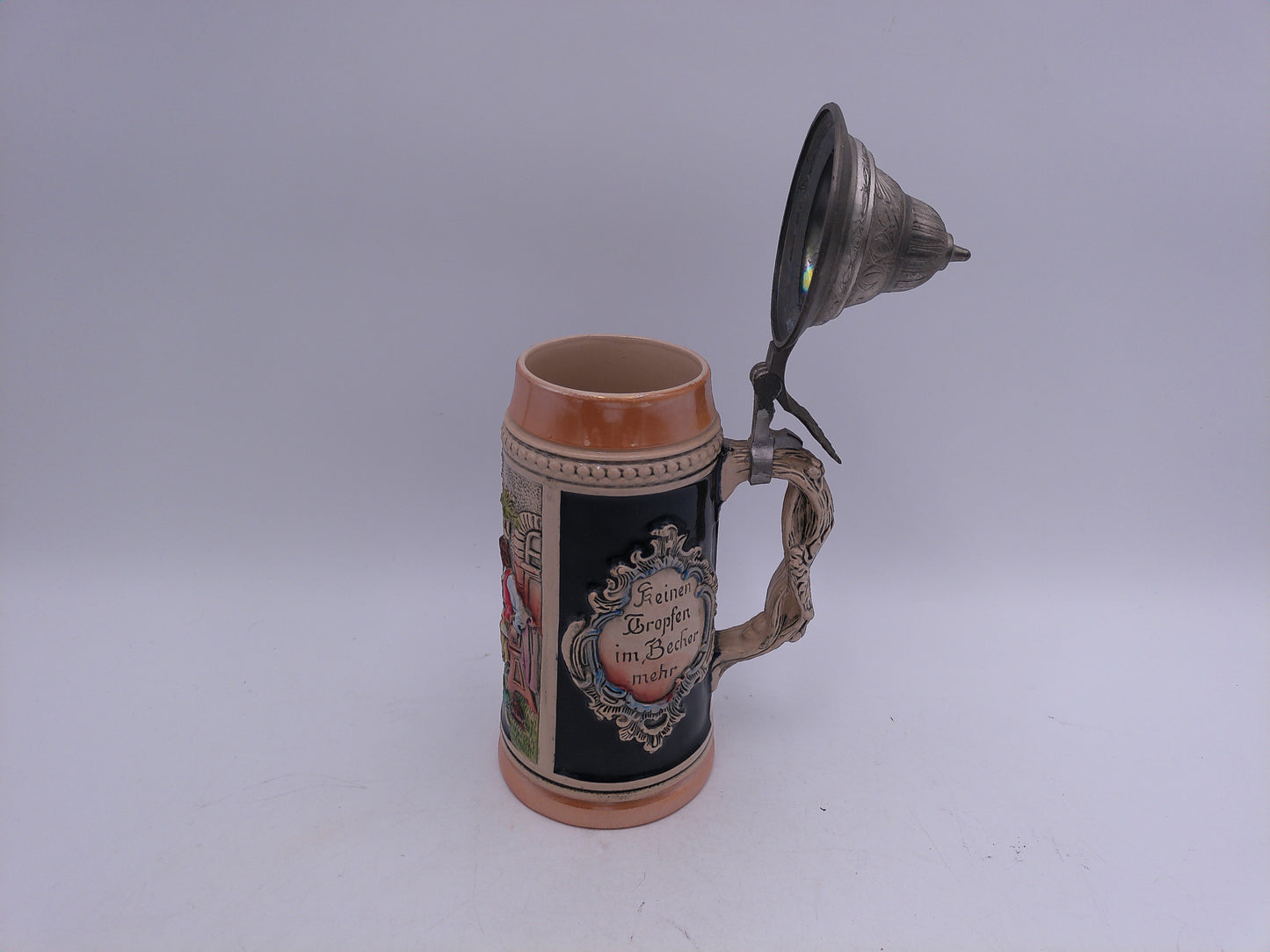 Beer Stein German Made with Pewter Lid Vintage Colorful
